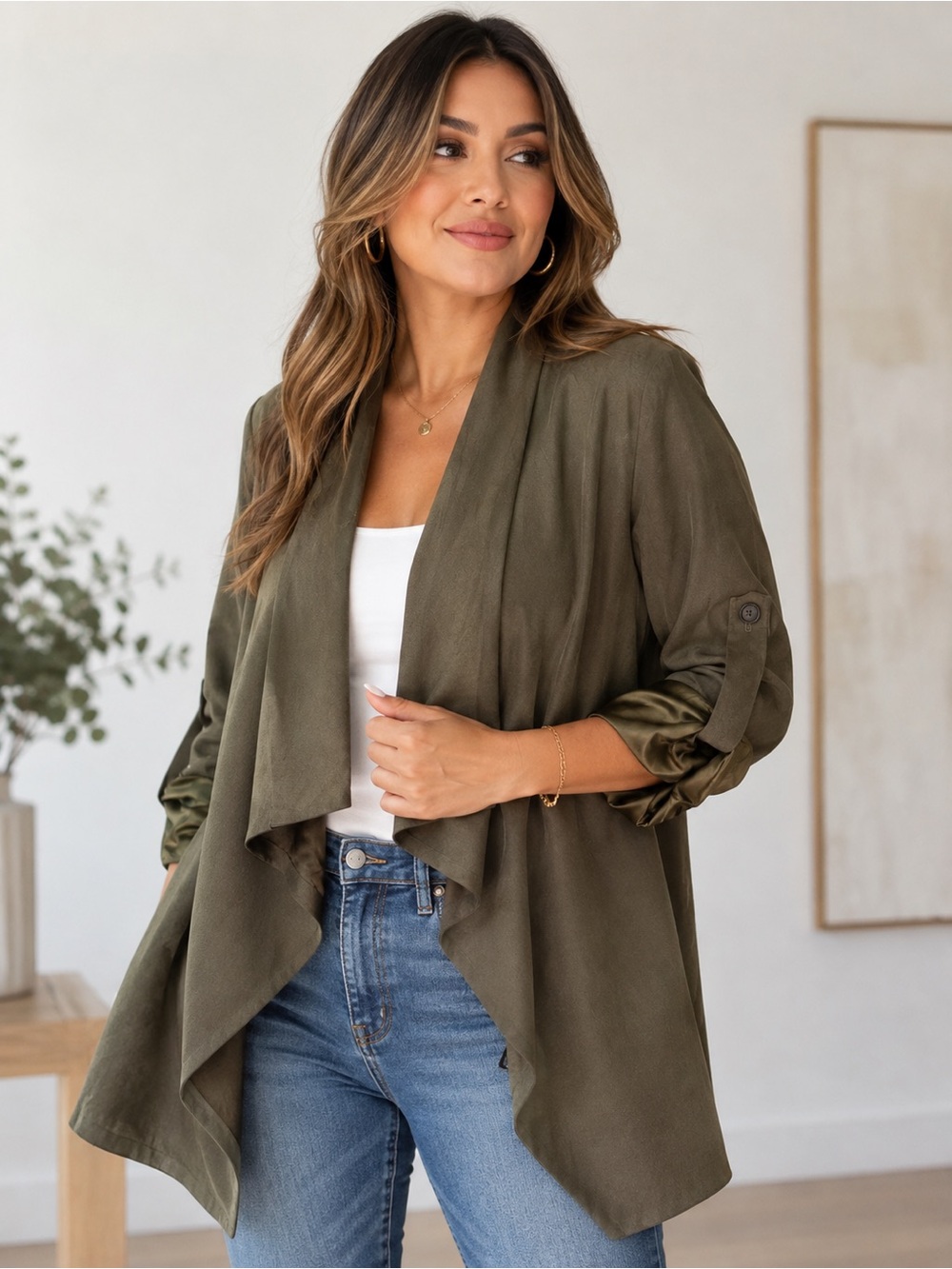 Banana Republic Military Olive Draped Open-Front Jacket
